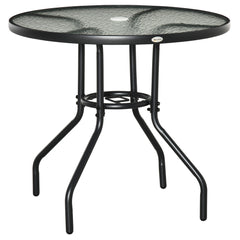 Kozy Outdoor 80cm Round Dining Table Tempered Glass Top Steel Frame Bistro Coffee End Side Table Garden w/ Parasol Hole