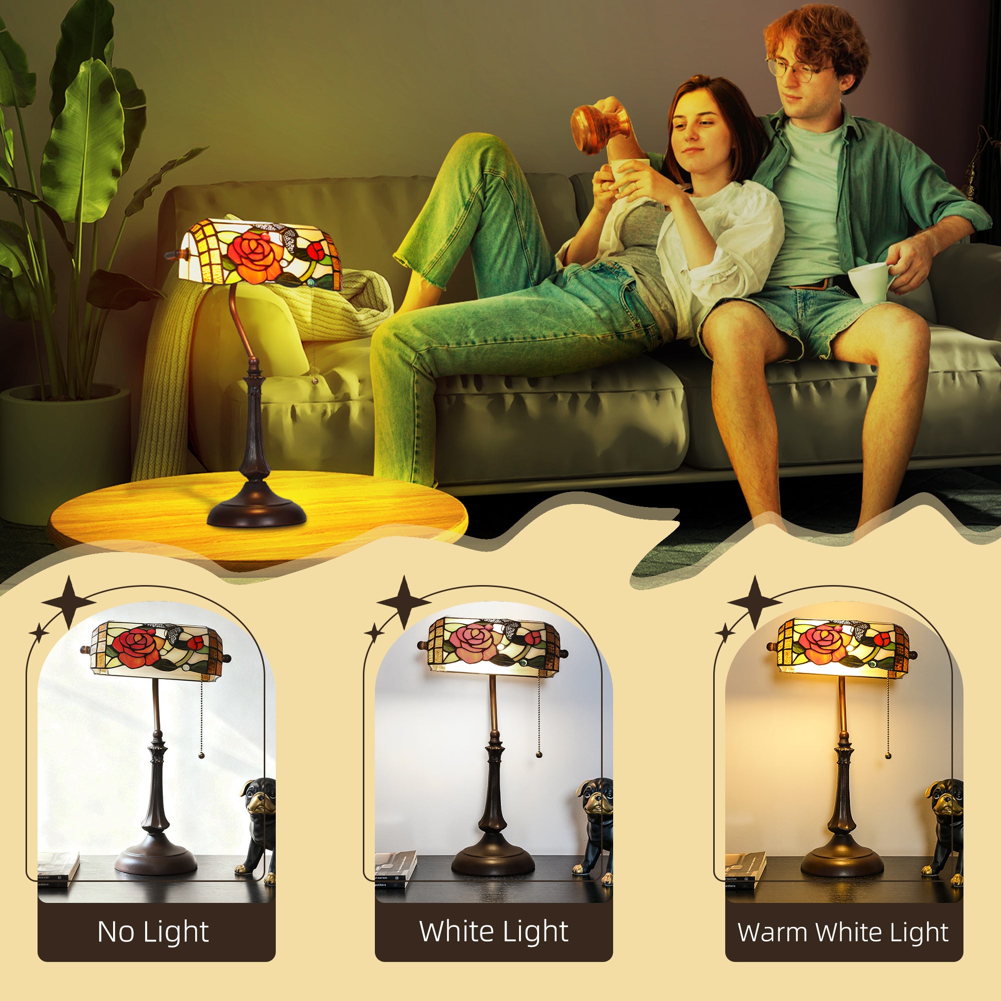 Kozy Tiffany-Style Rose and Butterfly Table Lamp - Multi