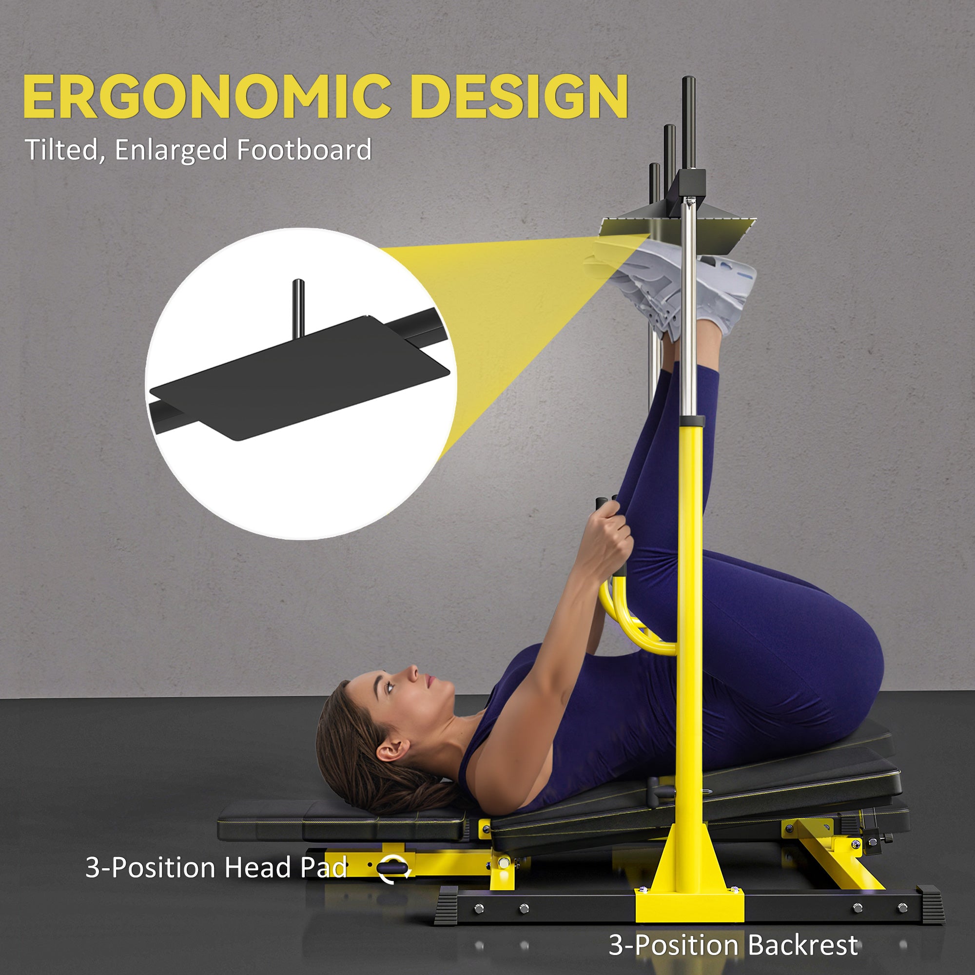 Kozy Vertical Leg Press Machine with Adjustable Leg, Back and Head Positions, 2" Olympic Plate Compatible, Yellow