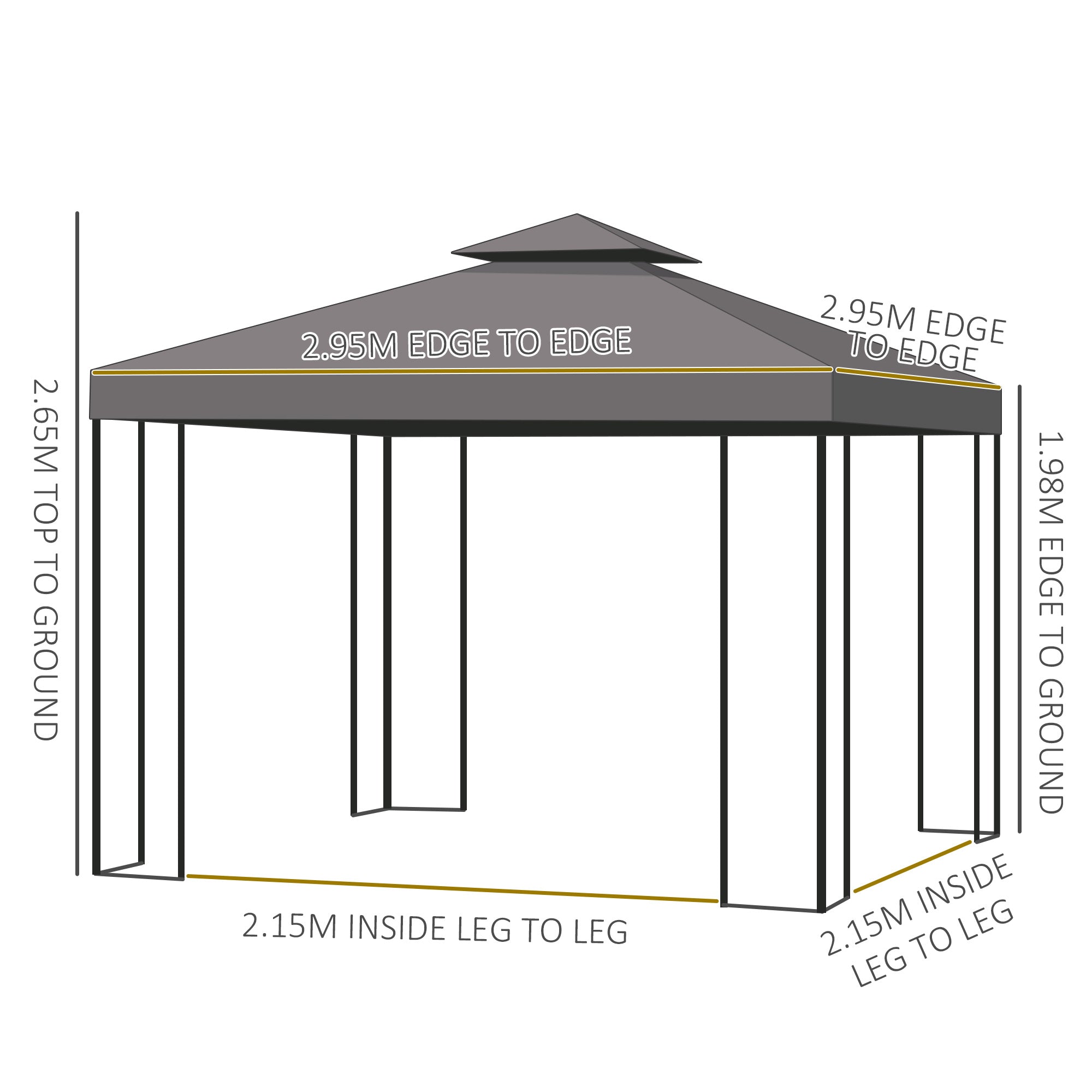 Outsunny 3 x 3 m Garden Metal Gazebo Marquee Patio Wedding Party Tent Canopy Shelter with Pavilion Sidewalls (Brown)