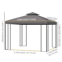 Outsunny 3 x 3 m Garden Metal Gazebo Marquee Patio Wedding Party Tent Canopy Shelter with Pavilion Sidewalls (Brown)