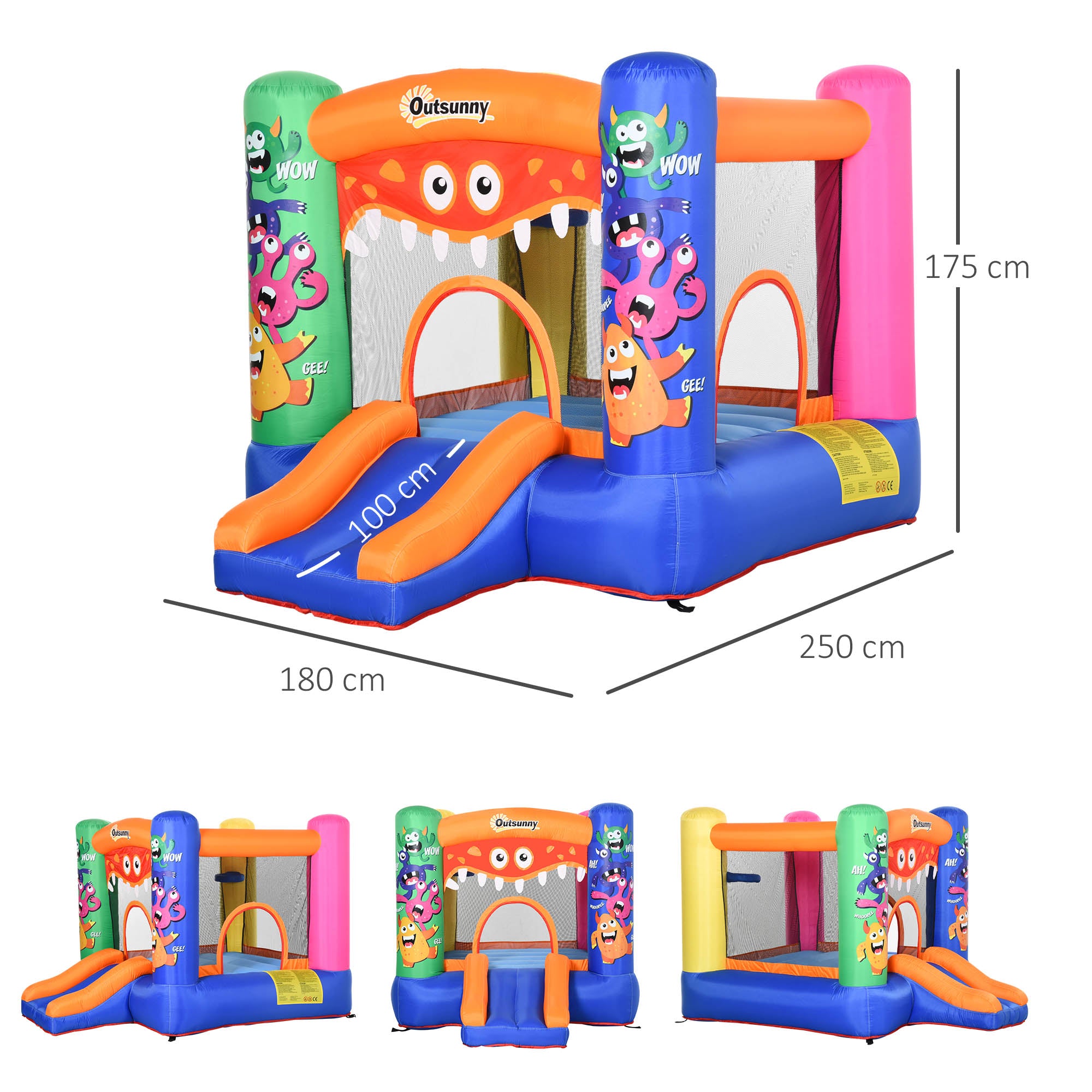 Kozy Bouncy Castle Inflatable Basket Trampoline Slide Monster Design 180 x 250 x 175 (CM)