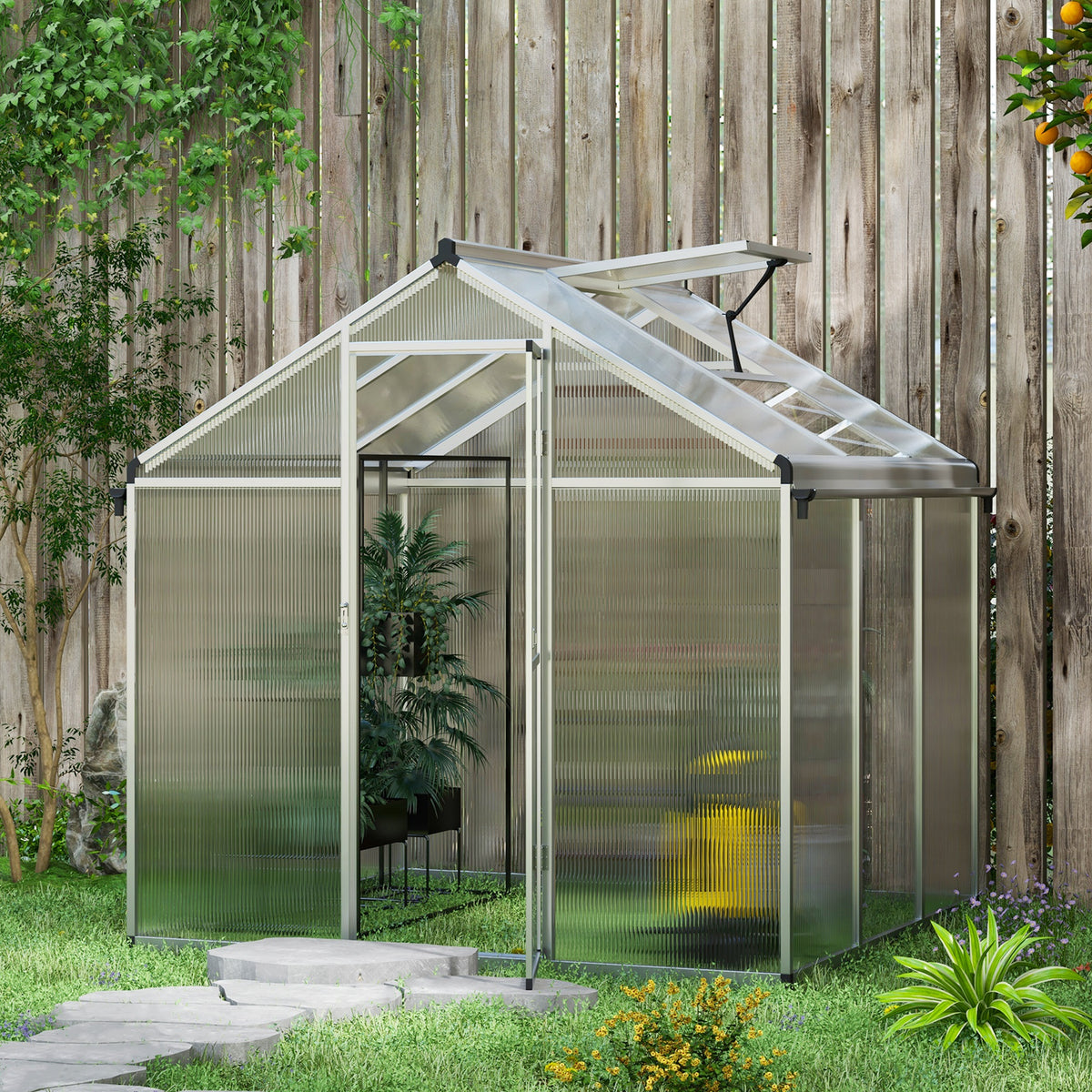 Outsunny 6x6ft Clear Polycarbonate Greenhouse Aluminium Frame Large Walk