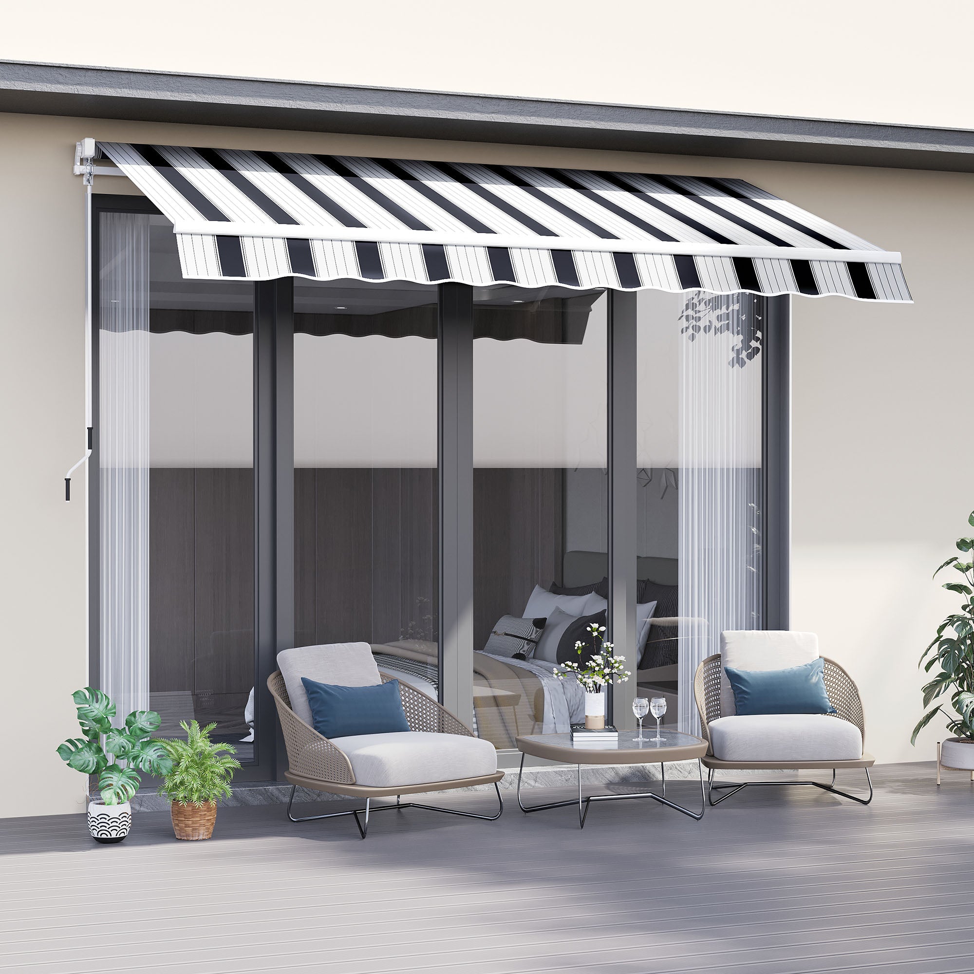 Kozy Manual Retractable Awning, 2.5x2 m-Dark Blue/White Stripes