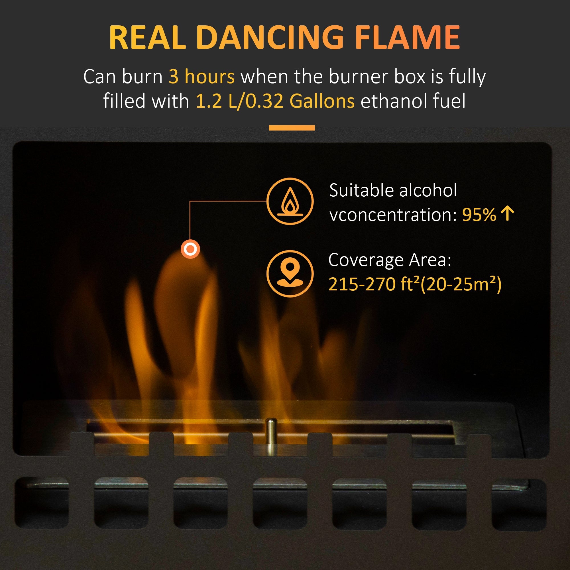 HOMCOM Free Standing Ethanol Fireplace, Bioethanol Heater Stove Fire with 1.5L Tank, 3 Hours Burning Time, Black