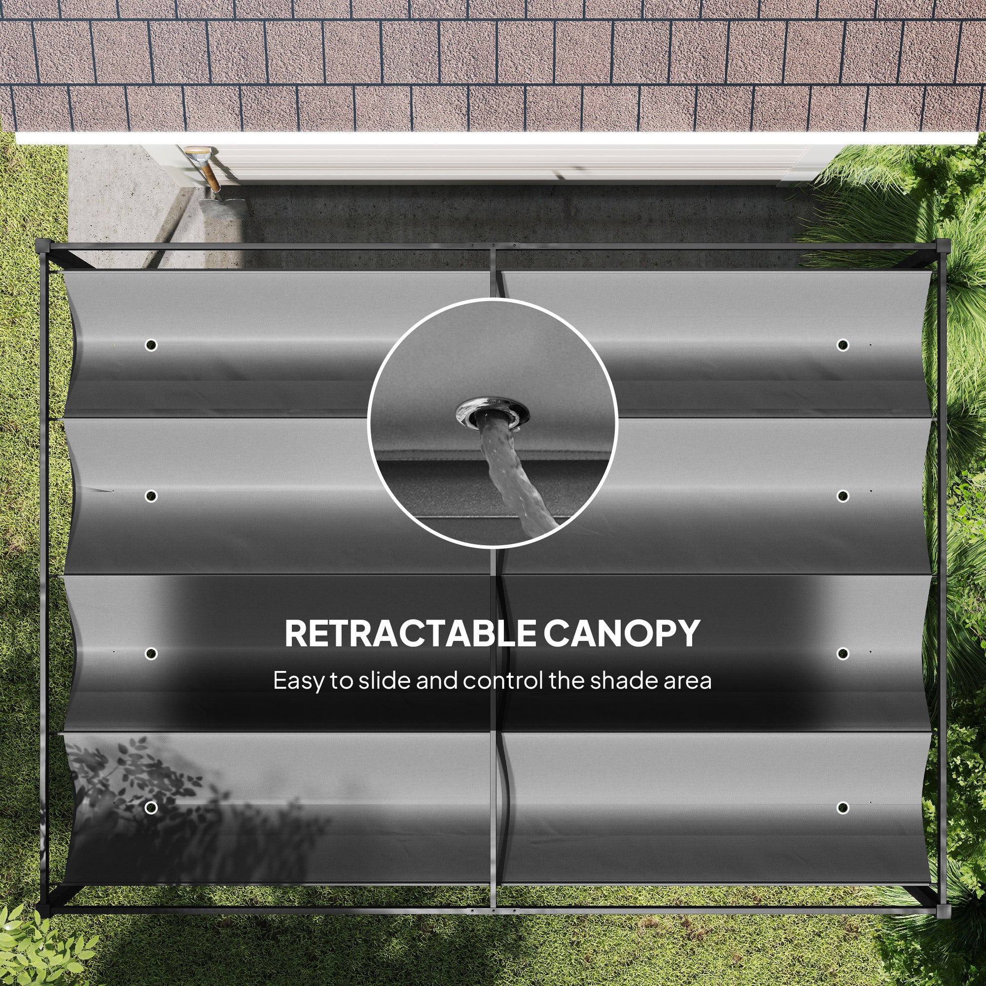 Kozy 4 x 3(m) Metal Outdoor Pergola with Retractable Roof, Outdoor Gazebo with Drainage Holes for Garden, Patio, Lawn, Grey