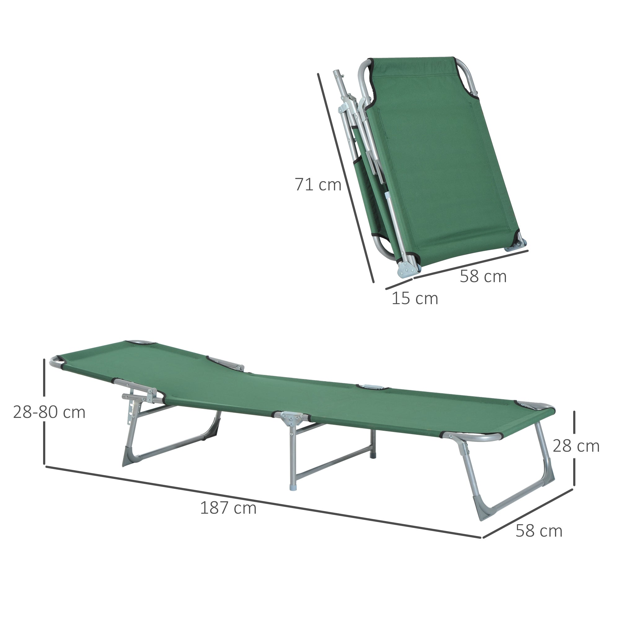 Outsunny Portable Folding Lounger, Durable Oxford Cloth, Adjustable Backrest, Easy Carry, Green