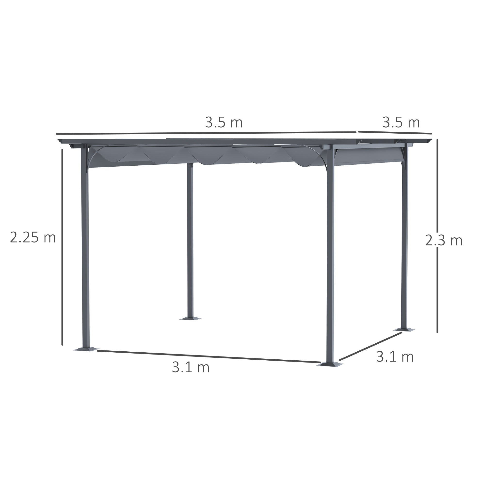 Kozy 3.5 Sliding Pergola Canopy Metal Pergola Retractable Canopy for Garden Shade, Grey