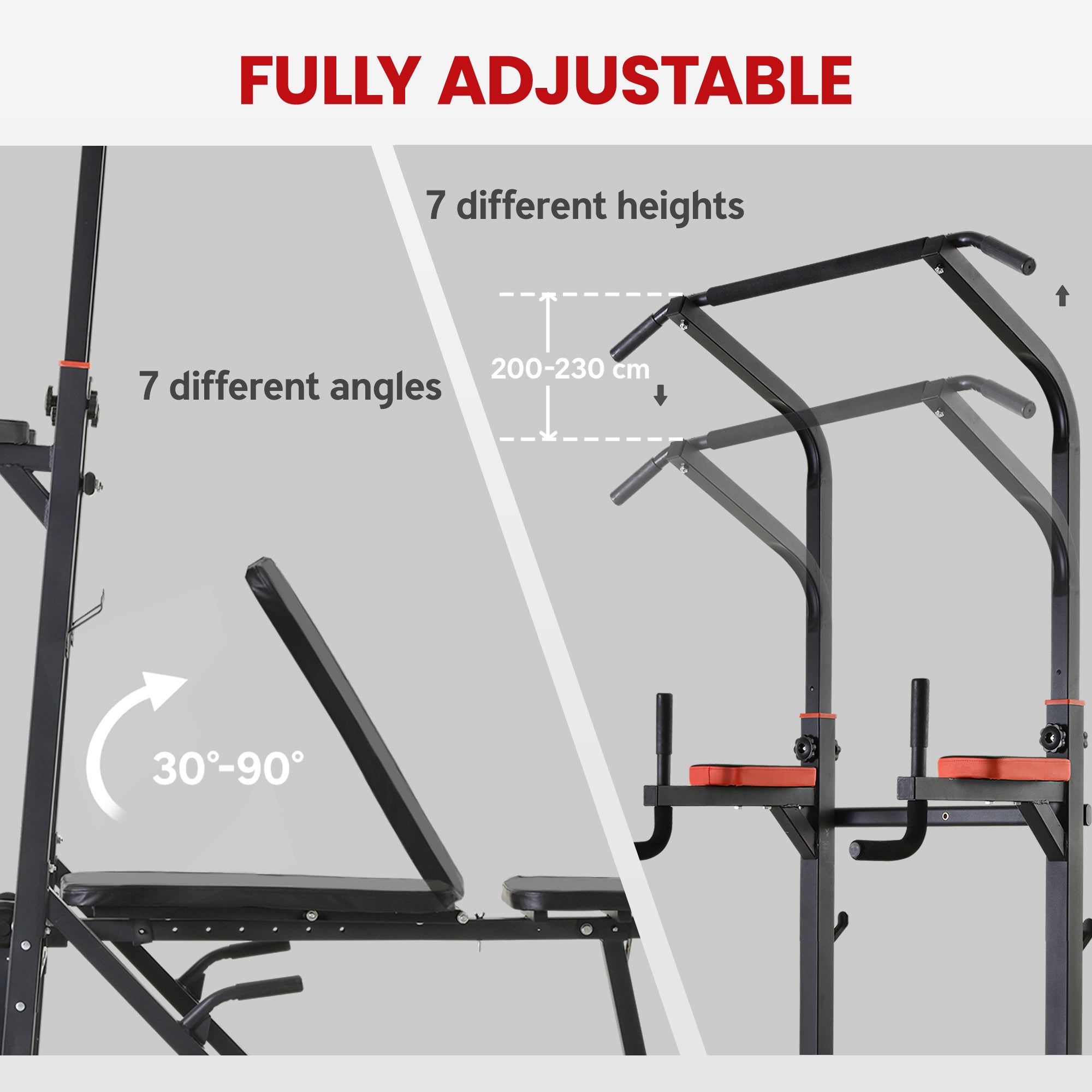 Kozy Pull Up Station with Adjustable Weight Bench, Dip Station and Barbell Rack, Multi-Function Power Tower Free Standing Pull Up Bar for Home Gym