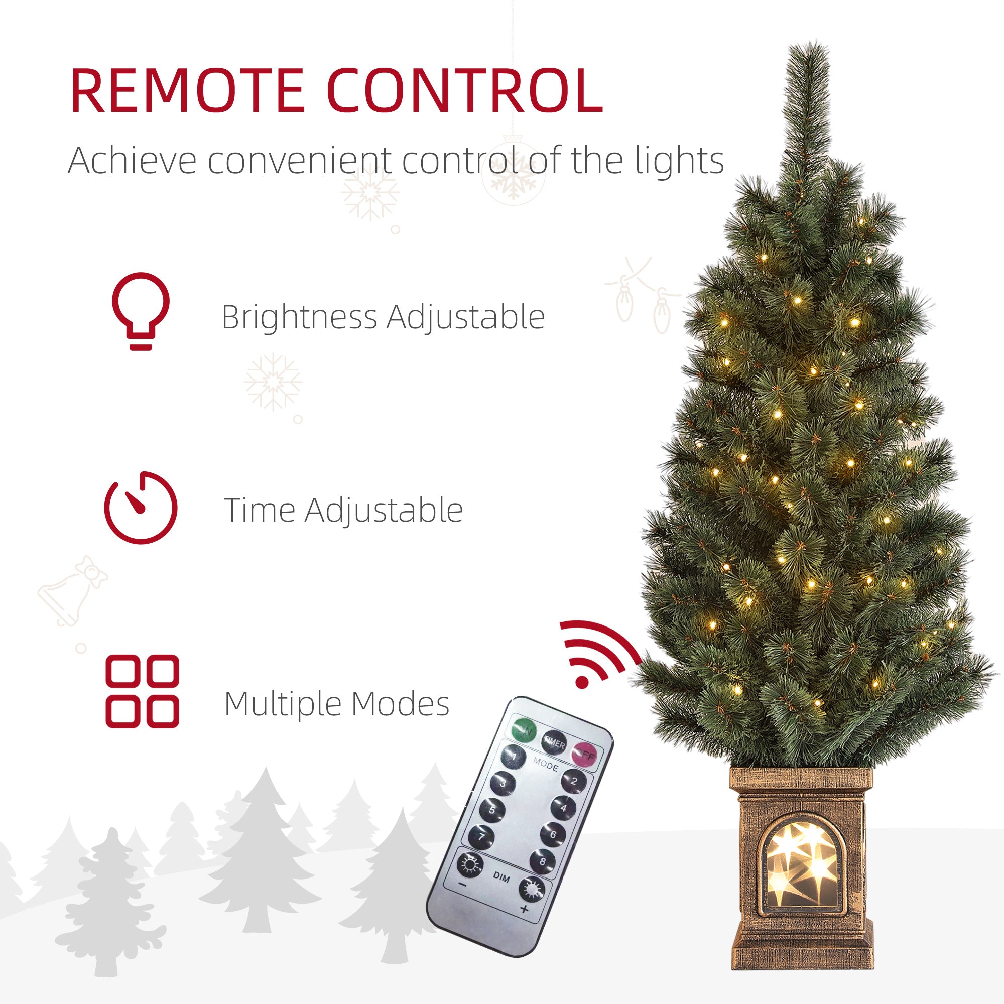 Kozy - 4ft Artificial Christmas Tree with 80 Warm White LED Lights, 8 Modes and Remote, Realistic Xmas Tree with Square Stand for Party Decoration, Green