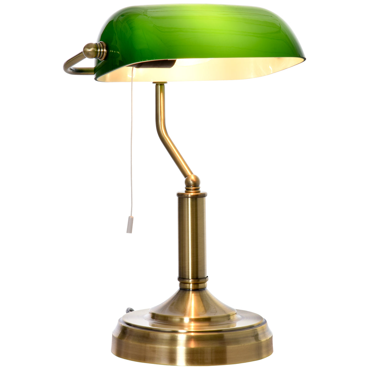 Kozy Banker's Desk Lamp with Antique Bronze Tone Base, Table Lamp with Green Glass Shade for Home Office, Green