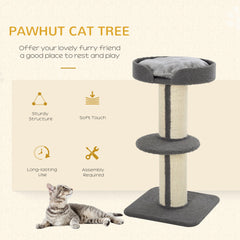 PawHut 81cm Cat Tree with Sisal Scratching Post, Cat Tower Kitten Activity Center climbing frame with large platform Lamb Cashmere Perch, Grey