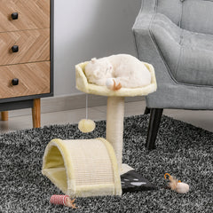 PawHut Cat Scratching Tree, Post with Activity Centre, Climber, Hanging Ball, Plush Cover, Beige