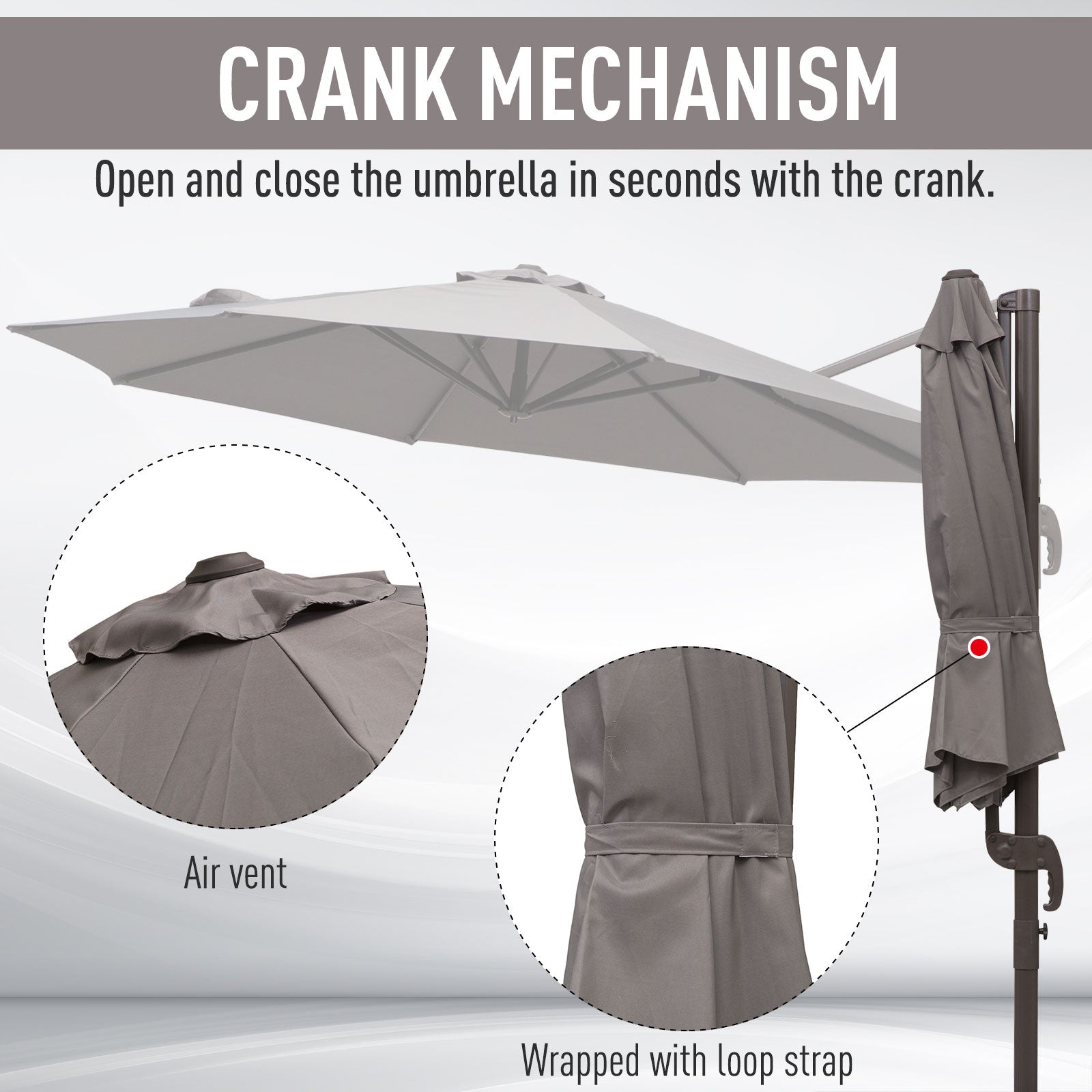 Outsunny 3M Roma Umbrella Sun Shade Cantilever Hanging Parasol w/ Cross Base Hand Crank Aluminium Frame 360°Rotation