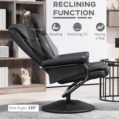 Kozy - Swivel Recliner Chair with Footstool, PU Leather Recliner Armchair with Ottoman, Steel Base, Upholstered Reclining Chair for Living Room, Bedroom, Office, Black