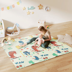 AIYAPLAY Baby Play Mat, Double Sideded Foldable Kids Crawling Mat, Reversible & Waterproof, Dinosaur