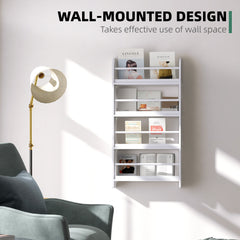 HOMCOM Wood Wall/Standing Magazine Holders Book Rack Shelf 4 Tiers Space Saving Design Water Resist Home Office Decoration