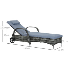 Kozy 2PC Rattan Sun Lounger Recliner Bed Reclining Chair Patio Garden Outdoor Wicker Weave Adjustable Headrest with Fire Retardant Cushion – Grey