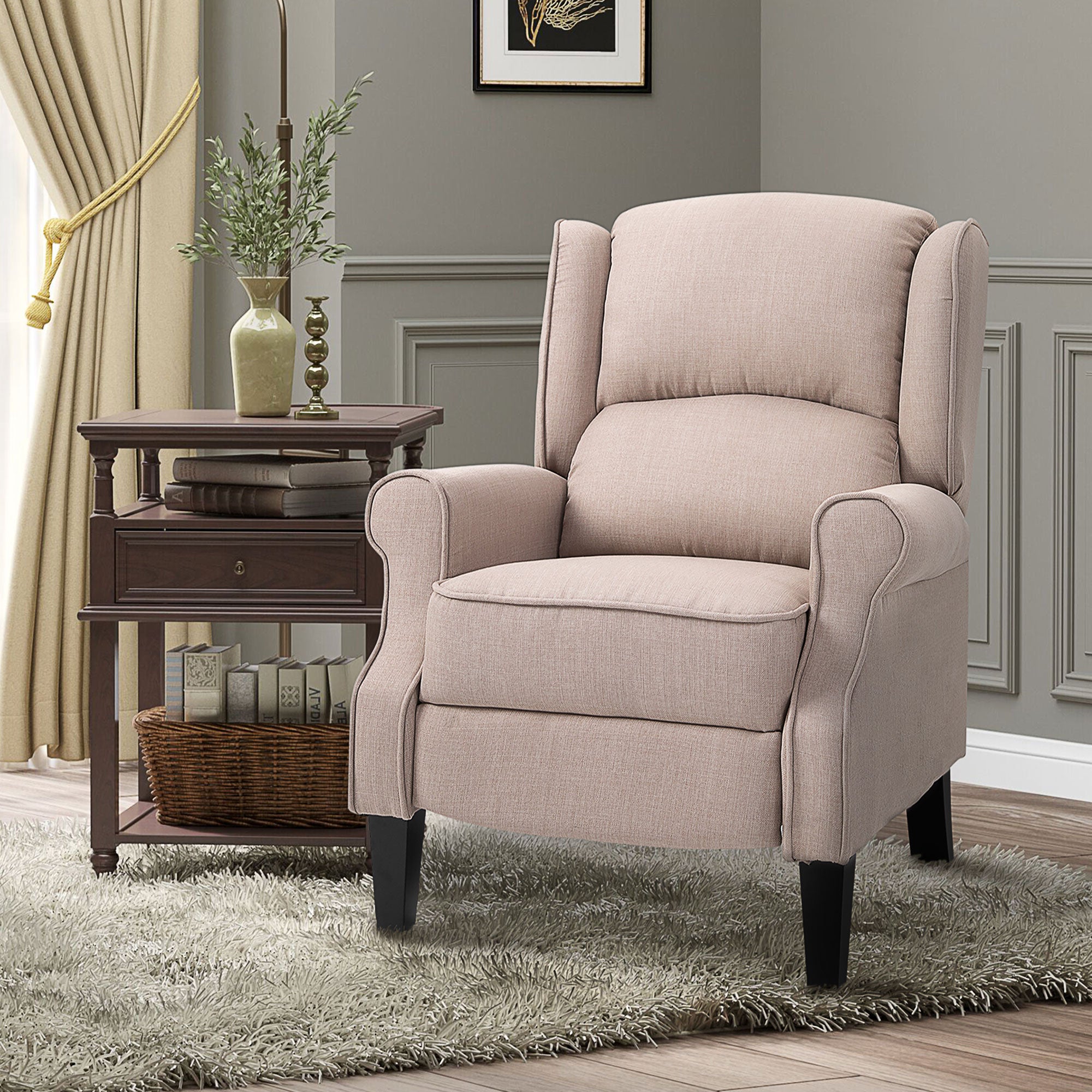 HOMCOM Linen Heated Reclining Massage Armchair w/ Footrest Beige