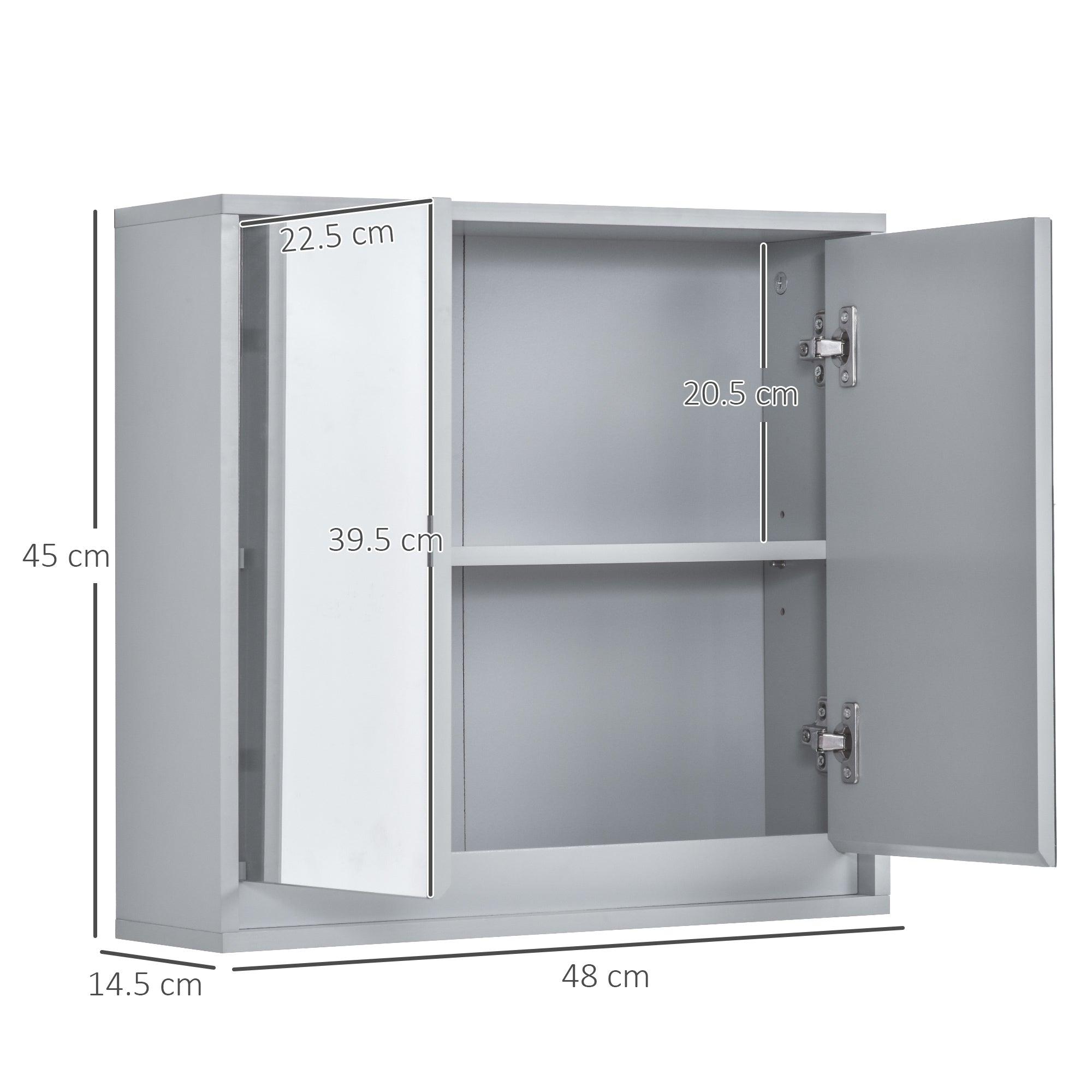 HOMCOM Wall Mounted Mirror Cabinet, Bathroom Storage with Double Door & Shelf, 48L x 14.5W x 45H cm