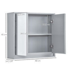 HOMCOM Wall Mounted Mirror Cabinet, Bathroom Storage with Double Door & Shelf, 48L x 14.5W x 45H cm