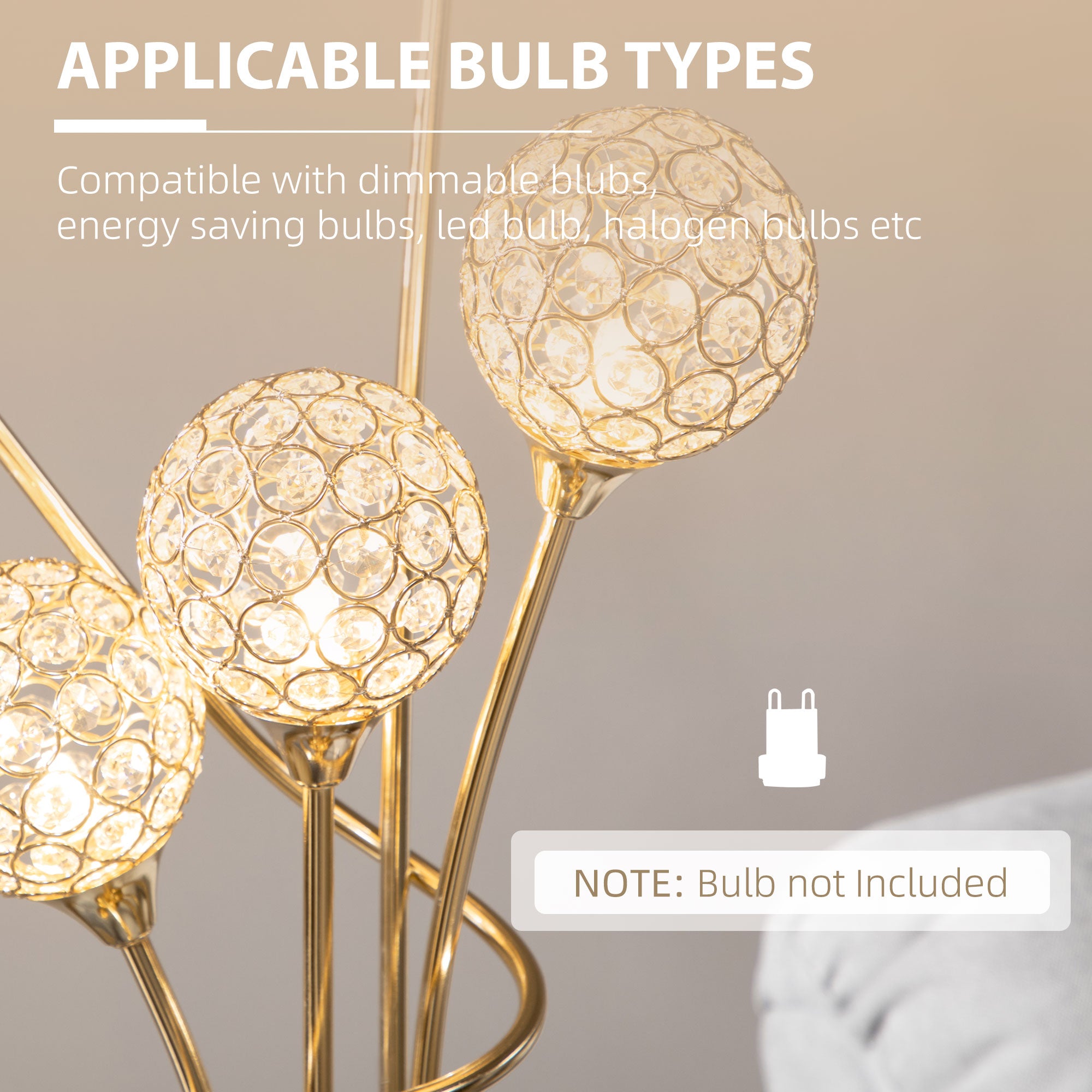 Kozy Crystal Floor Lamps for Living Room Bedroom with 5 Light, Modern Upright Standing Lamp, 34x25x156cm, Gold Tone