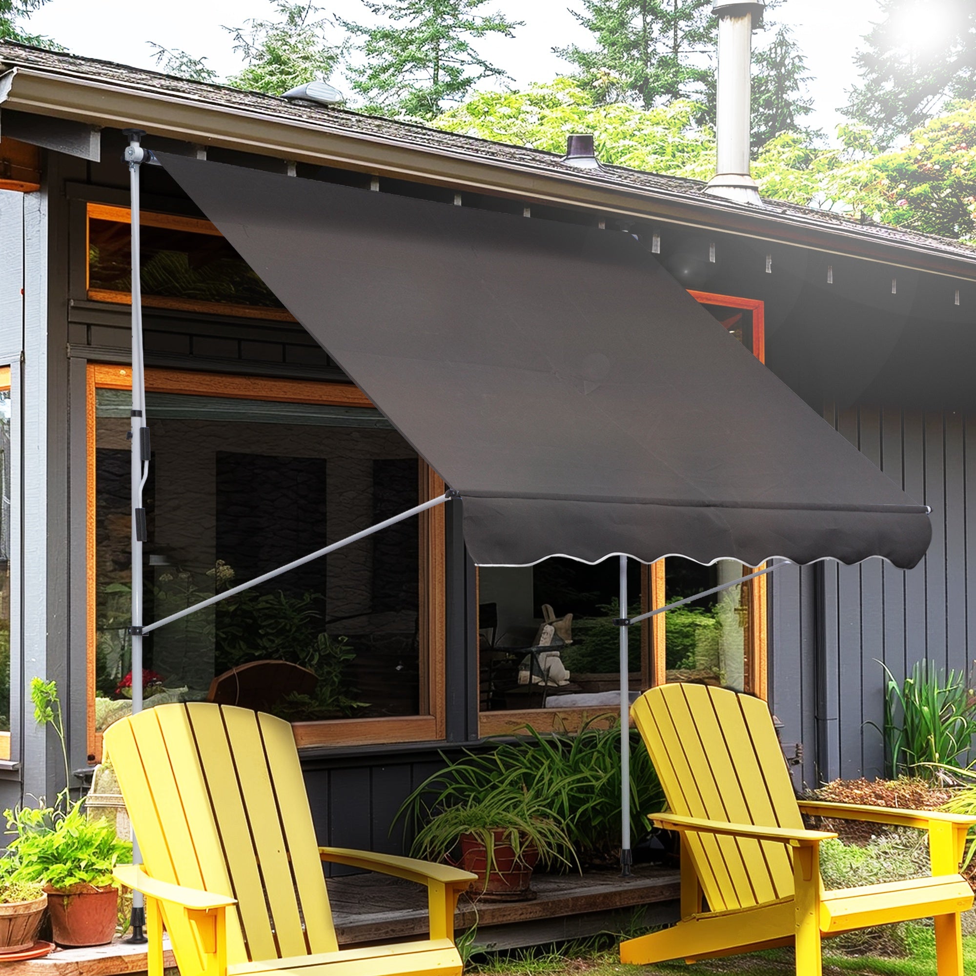 Kozy Balcony 2 x 1.5m Manual Adjustable Awning DIY Patio Clamp Awning Canopy Retractable Shade Shelter Easy to Move for Balcony, Grey