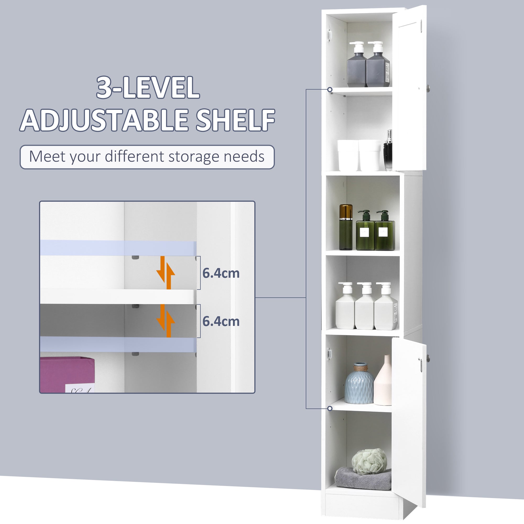 Kozy Tall Bathroom Storage Cabinet with Mirror, Freestanding Floor Cabinet Tallboy Unit with Adjustable Shelves, White