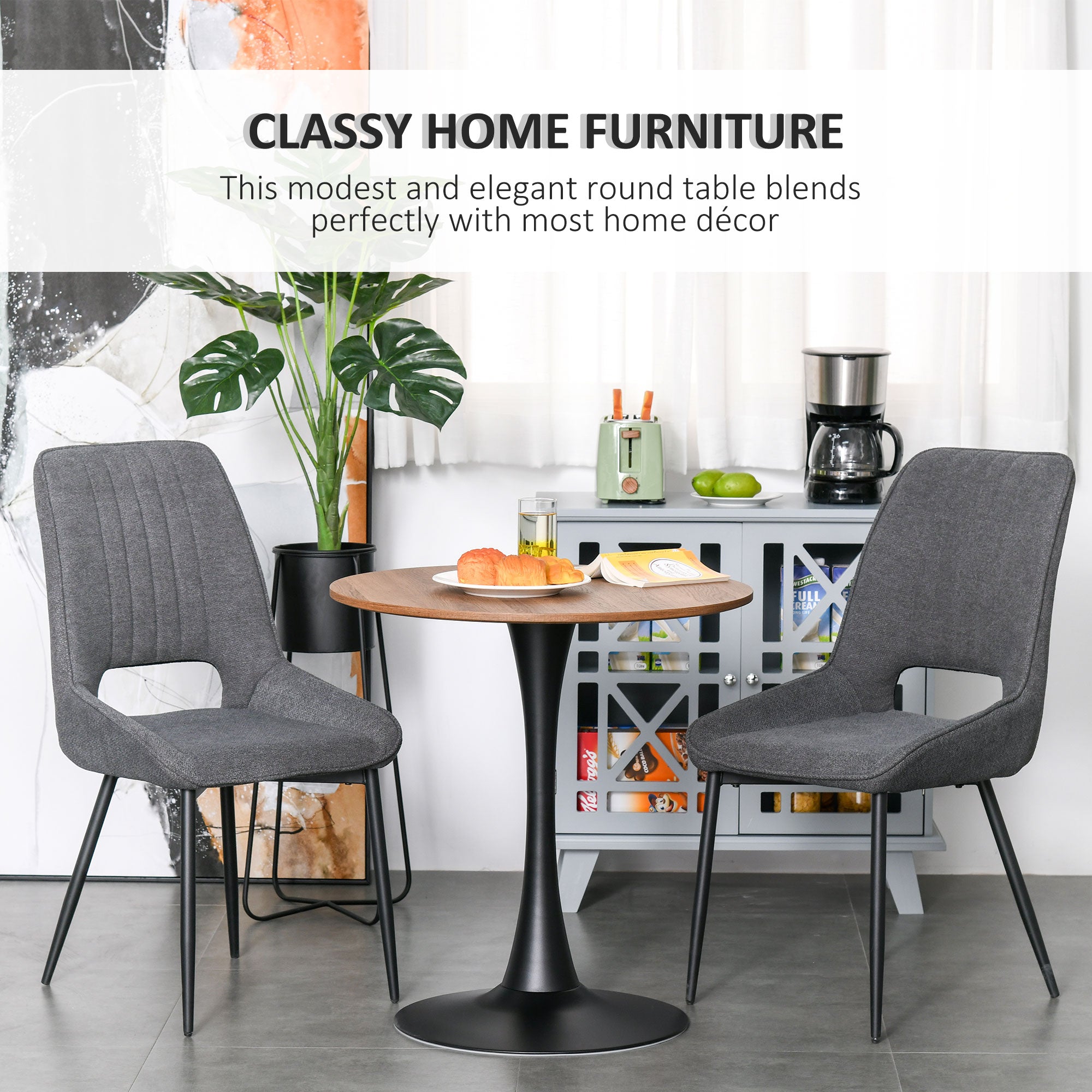 Kozy Modern Round Dining Table Leisure Coffee Bistro Table with Metal Base for Kitchen & Dining Room Brown