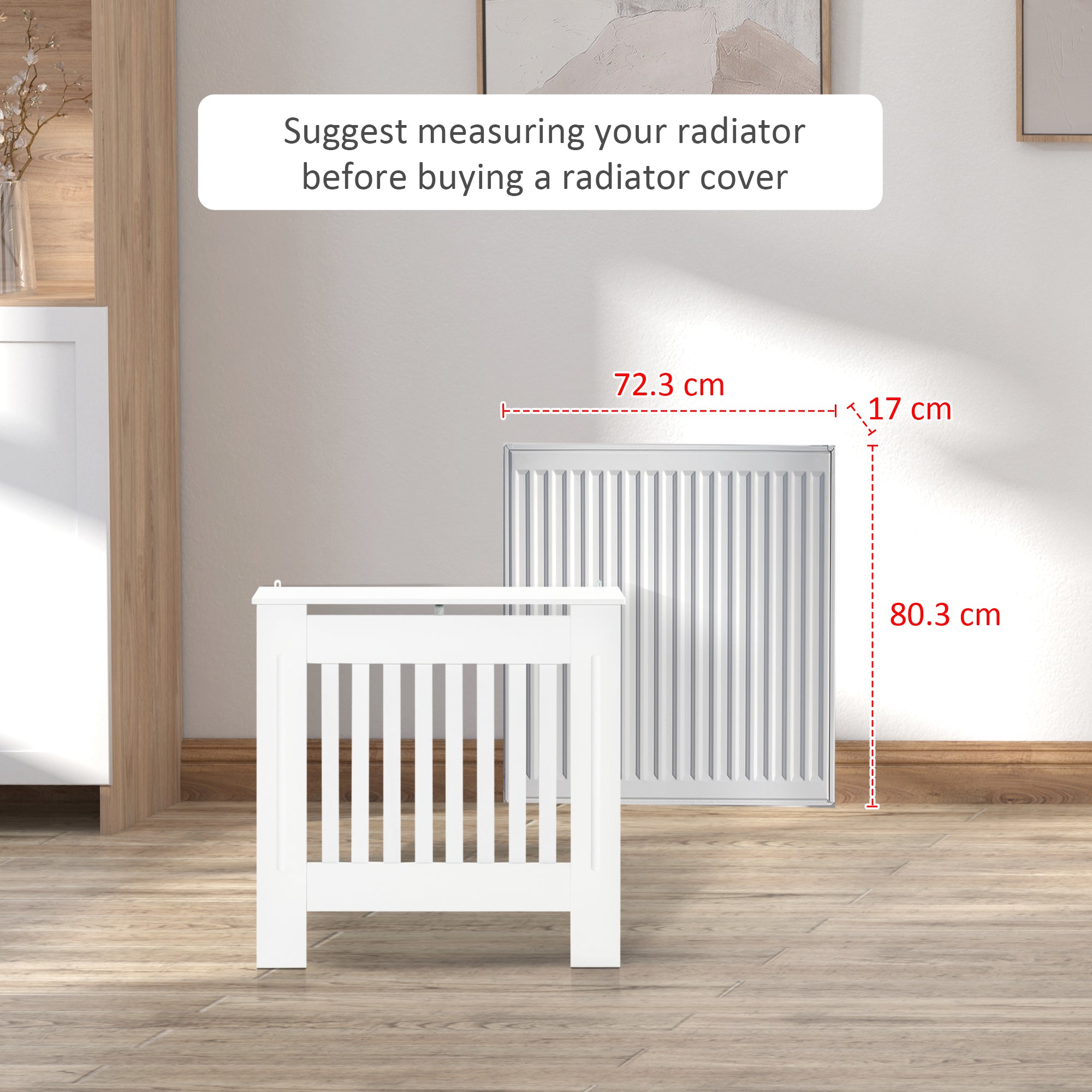 HOMCOM Vertical Slatted Radiator Cover, MDF Wooden Cabinet for Home Office, 78L x 19W x 81H cm, White