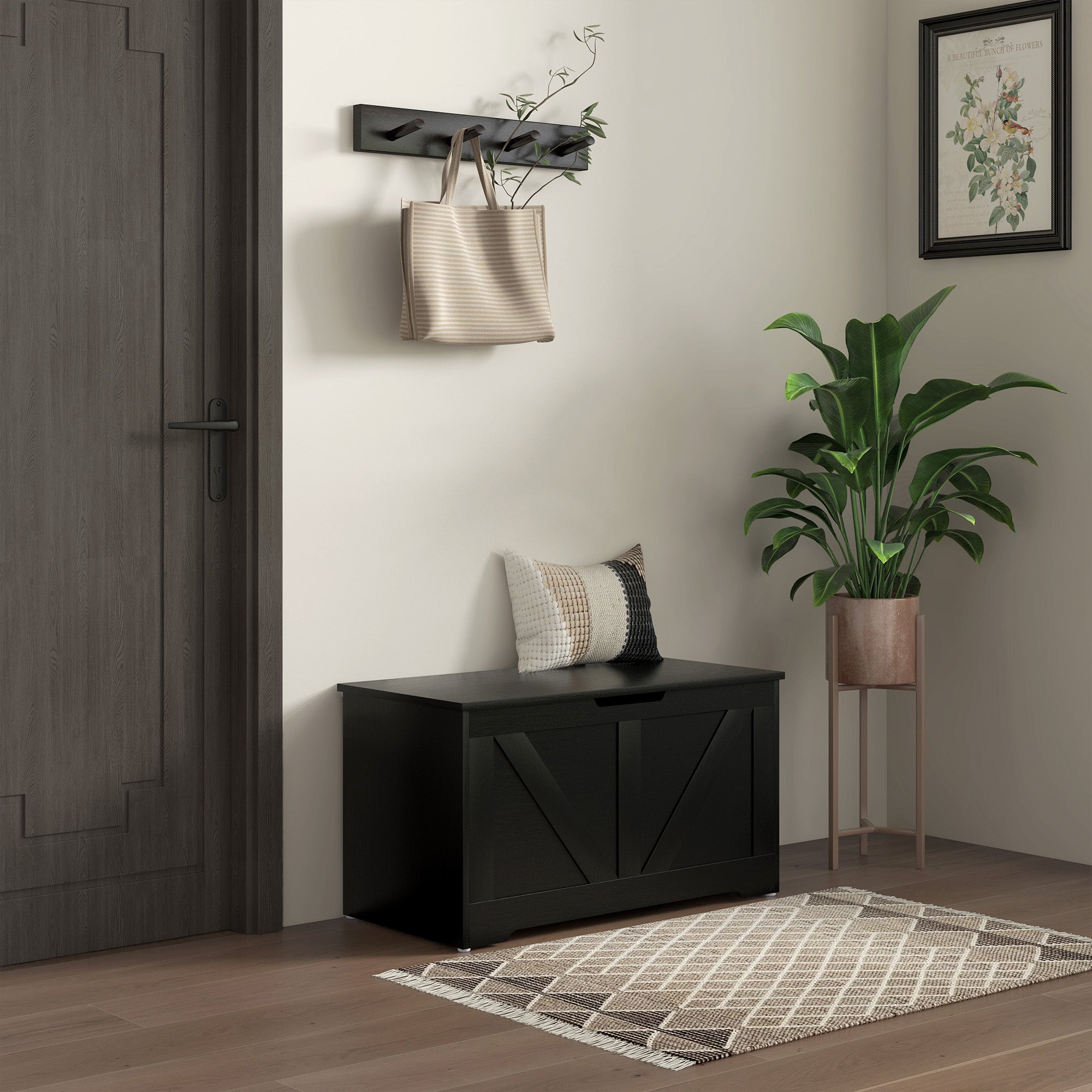 Kozy - 100L Home Storage Box, with Safety Hinges - Black Wood-Effect