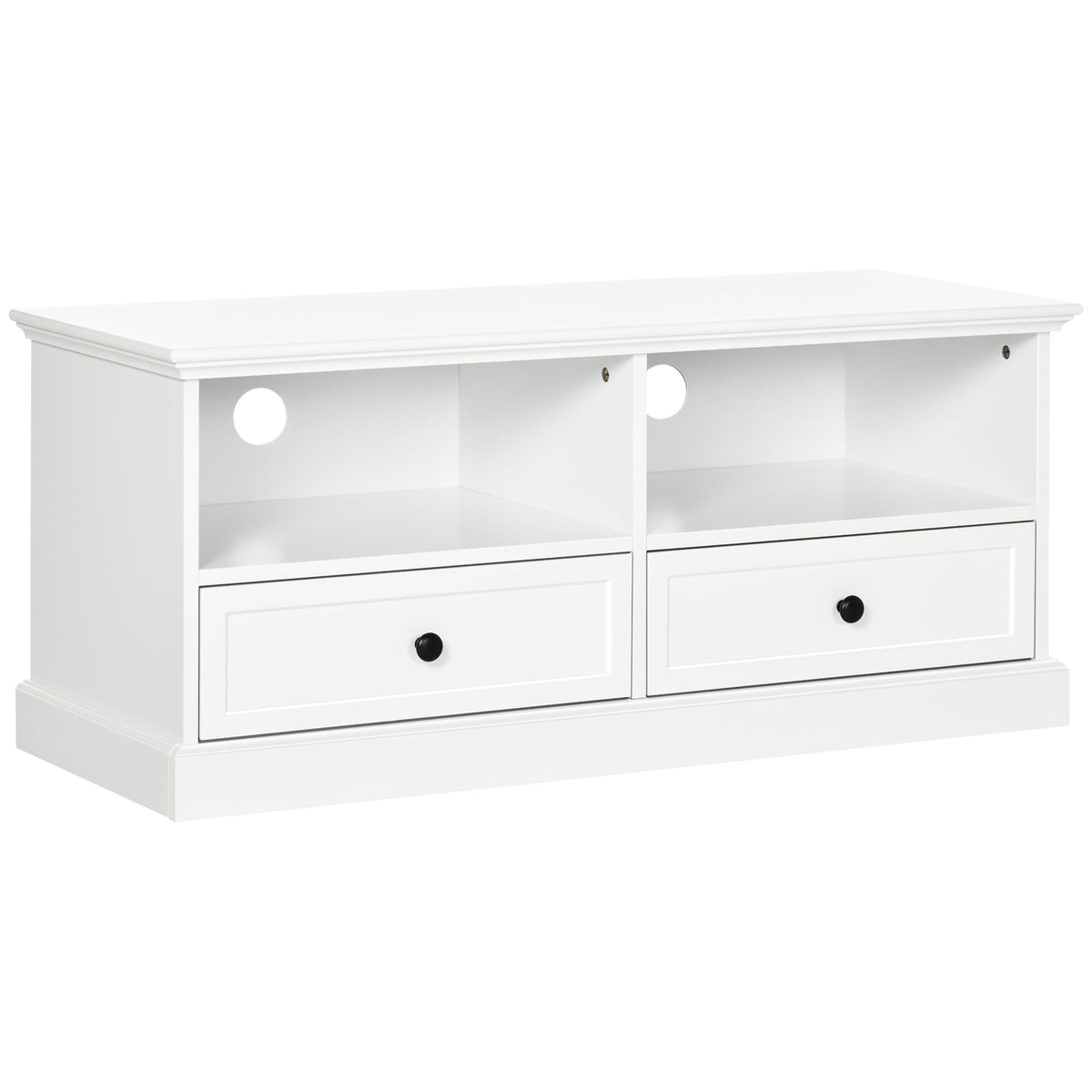 Kozy Modern TV Unit Cabinet for TVs up to 45 Inches, TV Stand with Drawers, Open Shelves, Cable Holes for Living Room, White