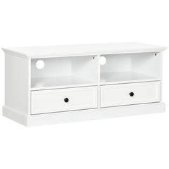 Kozy Modern TV Unit Cabinet for TVs up to 45 Inches, TV Stand with Drawers, Open Shelves, Cable Holes for Living Room, White