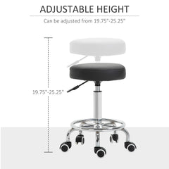 Kozy Round Rolling Stool, PU Leather Height Adjustable Stool Chair with Wheels and Swivel Seat for Salon, Massage, Spa, Home Kitchen, Black