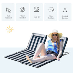 Kozy Set of 2 Foldable Garden Beach Chair Mat Lightweight Outdoor Sun Lounger Seats Adjustable Back Metal Frame PE Fabric Head Pillow w/ Carry Bag, Blue
