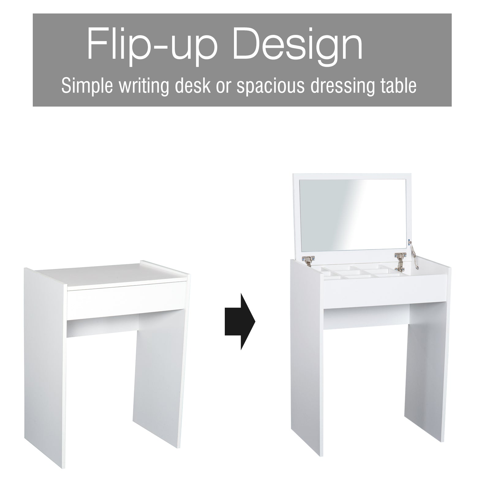 HOMCOM Dressing Table with Padded Stool, Flip