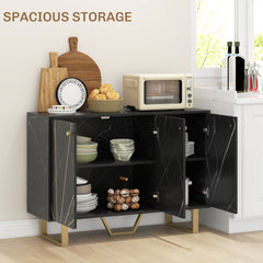 Kozy - Sideboard Storage Cabinet, Modern Storage Cupboard with Adjustable Shelves and Metal Legs for Living Room, Kitchen, Dining Room, Entryway, Black Marble Tone
