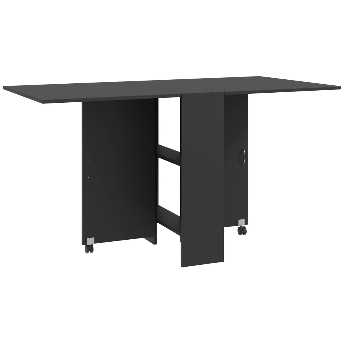 Kozy Folding Dining Table, Drop Leaf Table with 2-Tier Shelves, Rolling Casters, for Small Spaces, Kitchen, Cement Grey