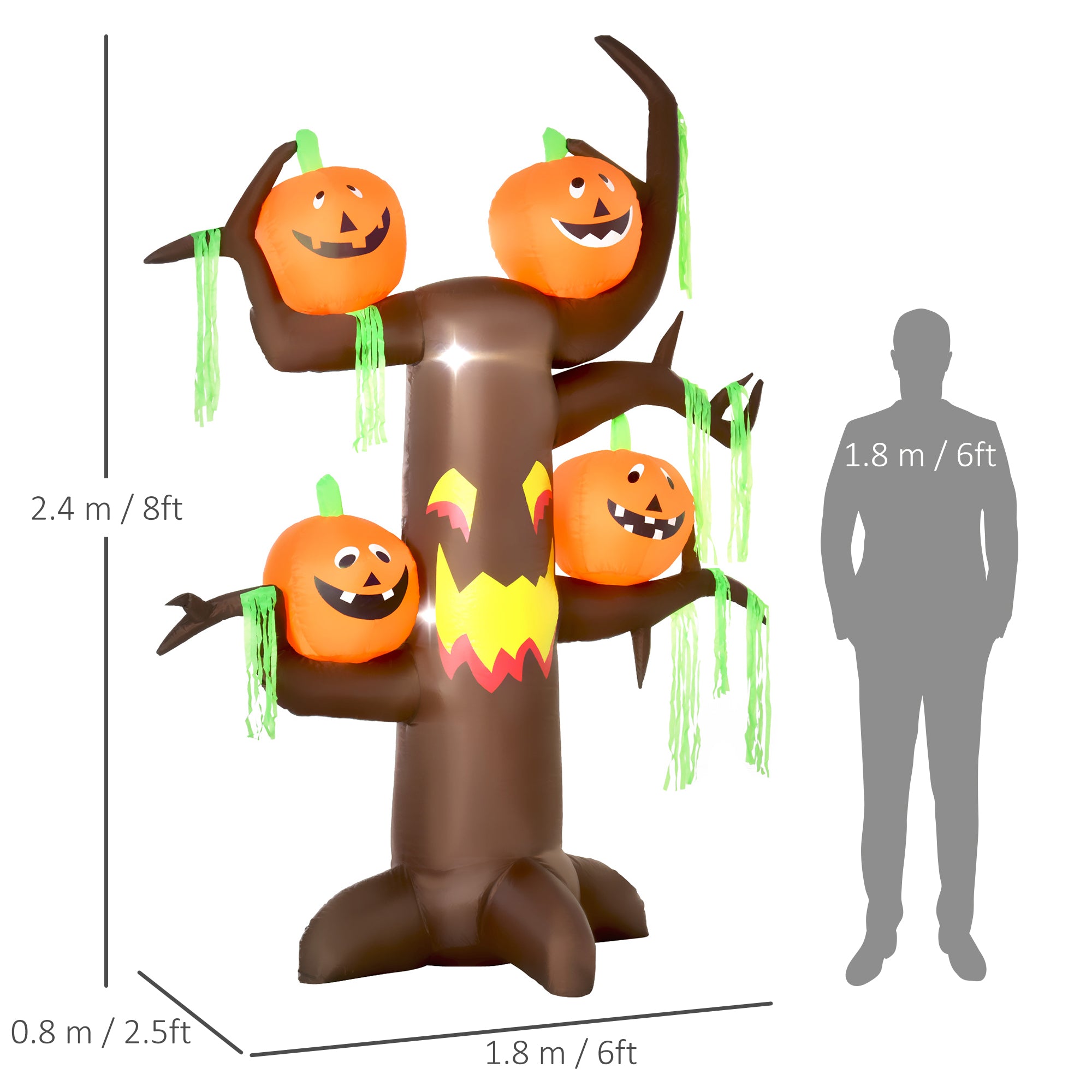 Kozy 2.4m Halloween Inflatable Ghost Tree with 4 Pumpkins 2 Build-in LEDs, Blow Up Inflatables for Halloween Party Yard Lawn Outdoor Indoor Decoration