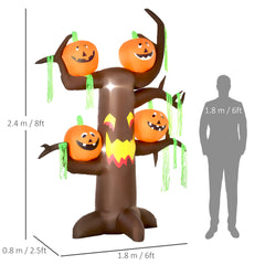 Kozy 2.4m Halloween Inflatable Ghost Tree with 4 Pumpkins 2 Build-in LEDs, Blow Up Inflatables for Halloween Party Yard Lawn Outdoor Indoor Decoration