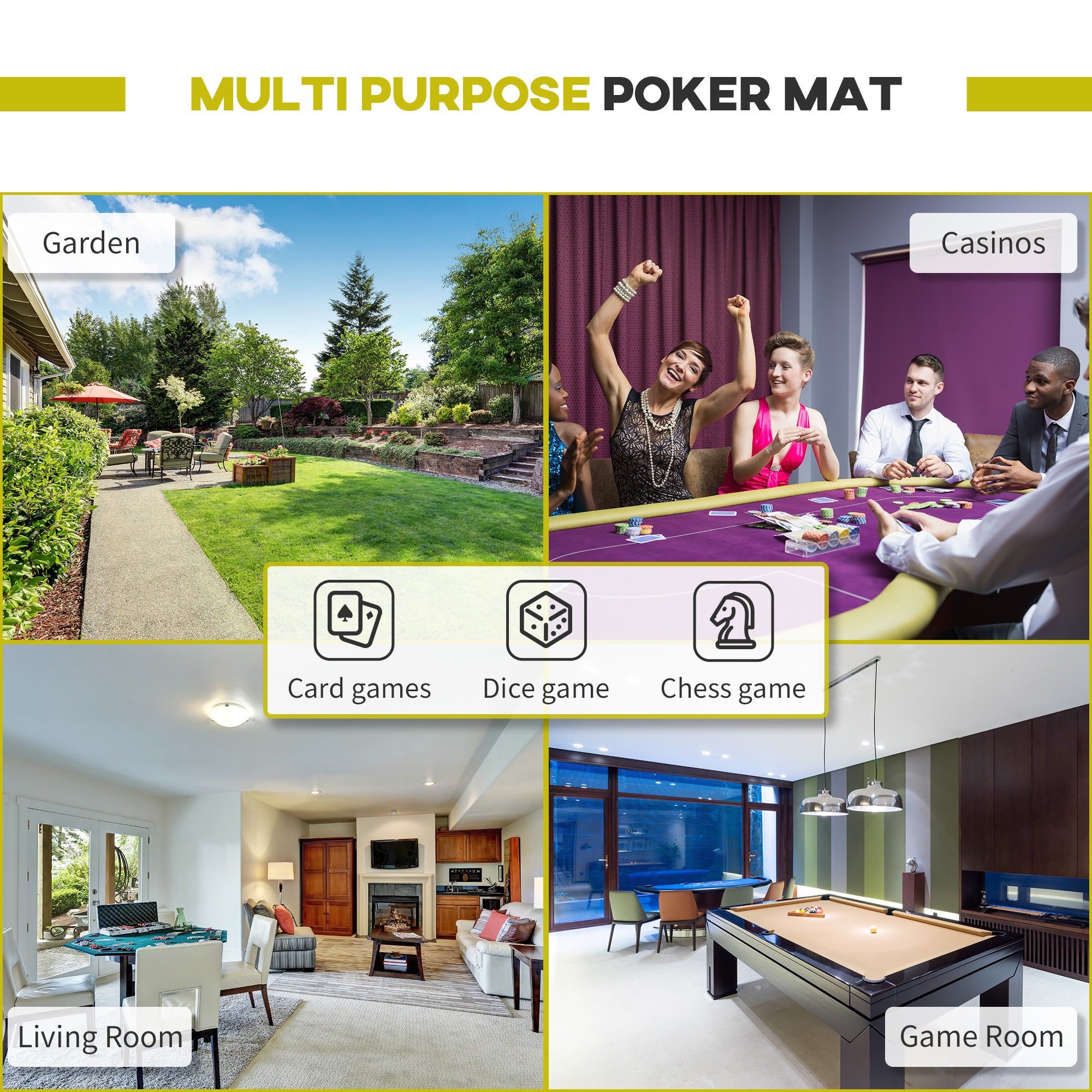 Kozy 8 Player Folding Poker Table, Oval Portable Blackjack Casino Table with Cup Holder, Felt Top and Metal Base, 183 x 82 x 75cm, Green and Black