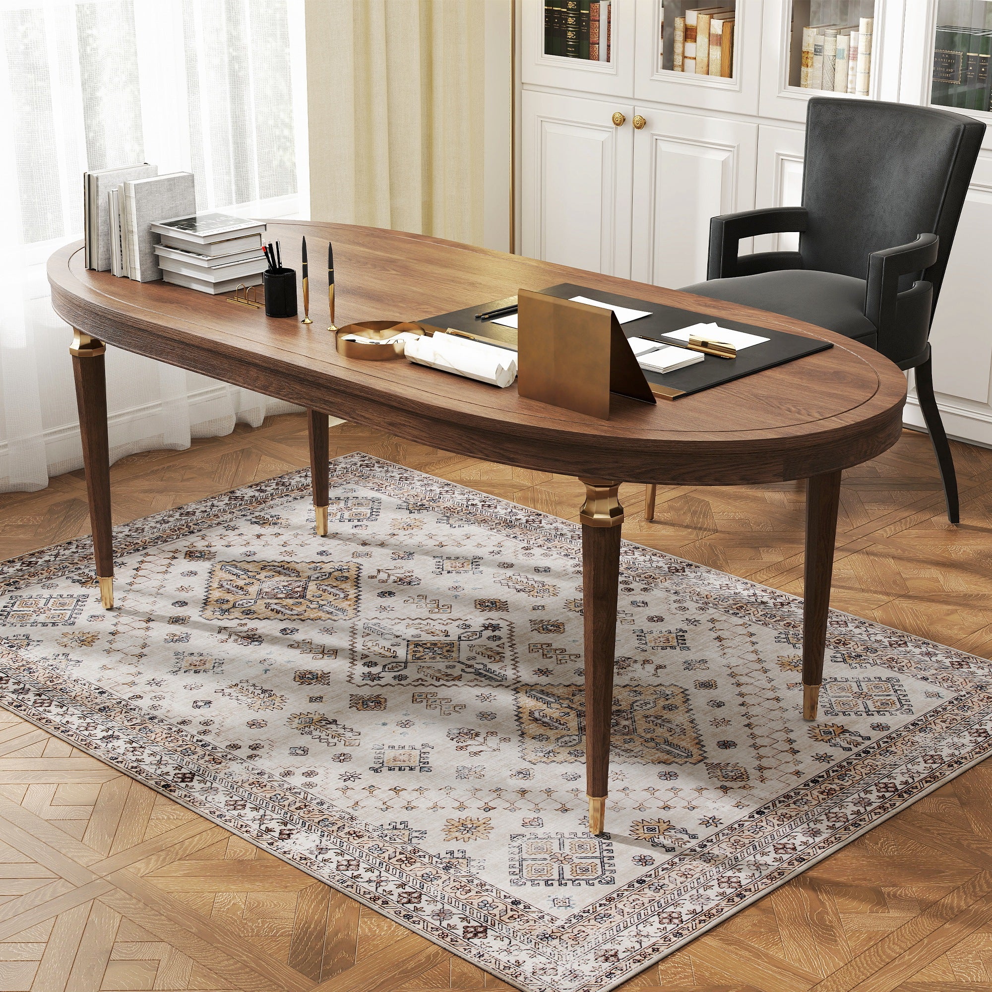 Kozy - Vintage Area Rug, Non-Slip Washable Rug, Flannel Floor Carpet for Living Room, Bedroom, Dining Room, Home Office, 170 x 120 cm, Beige