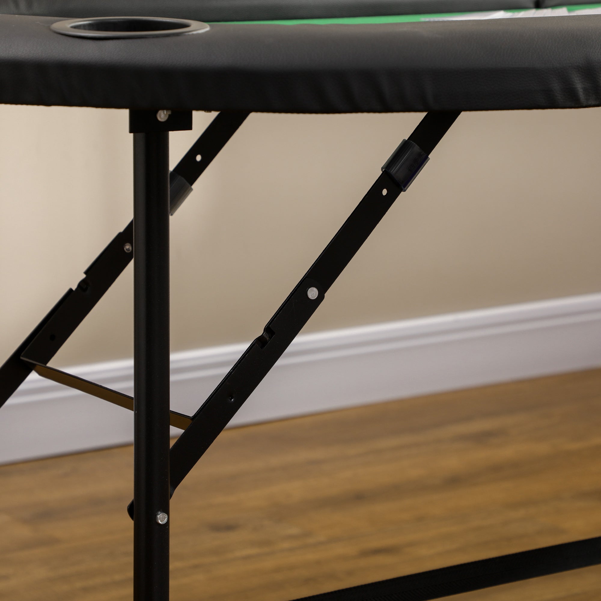 Kozy 8 Player Folding Poker Table, Oval Portable Blackjack Casino Table with Cup Holder, Felt Top and Metal Base, 183 x 82 x 75cm, Green and Black