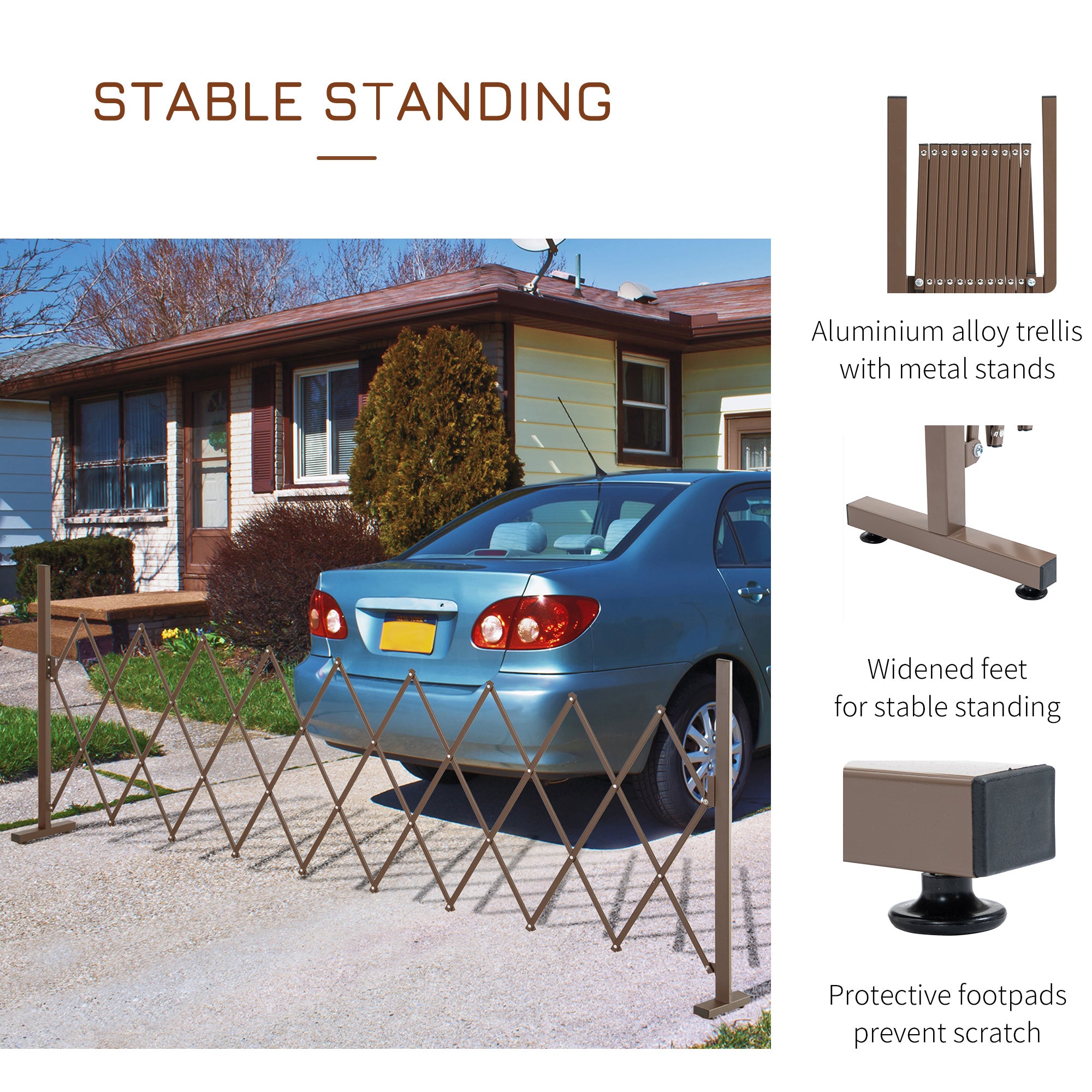 Kozy - Set of 2 Expanding Garden Fencc, Aluminium Freestanding Foldable Picket Fence, 300cmx103.5 cm, Dark Brown