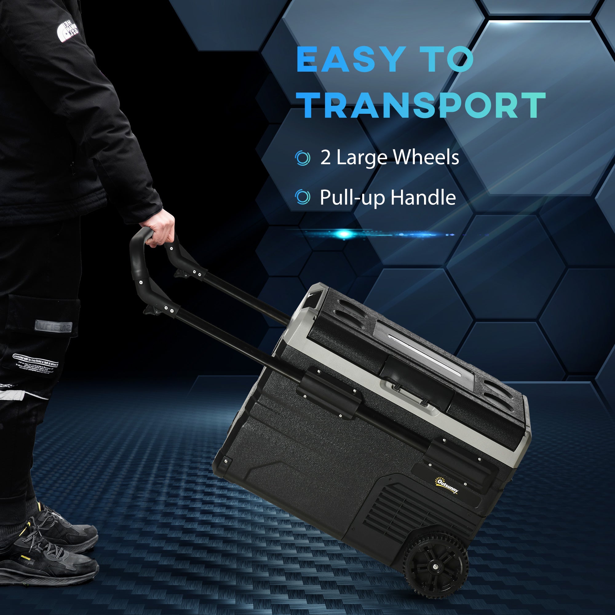 Kozy 40L Car Refrigerator, Portable Compressor Cooler Box, Fridge Freezer w/ Inner LED Light, Foldable Handles, Cup Holders, 12/24V DC and 110-240V AC for Campervan RV Boat Travel Down to -20℃