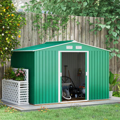 Outsunny Lockable Garden Shed Large Patio Tool Metal Storage Building Foundation Sheds Box Outdoor Furniture (9 x 6 FT, Green) | Aosom UK
