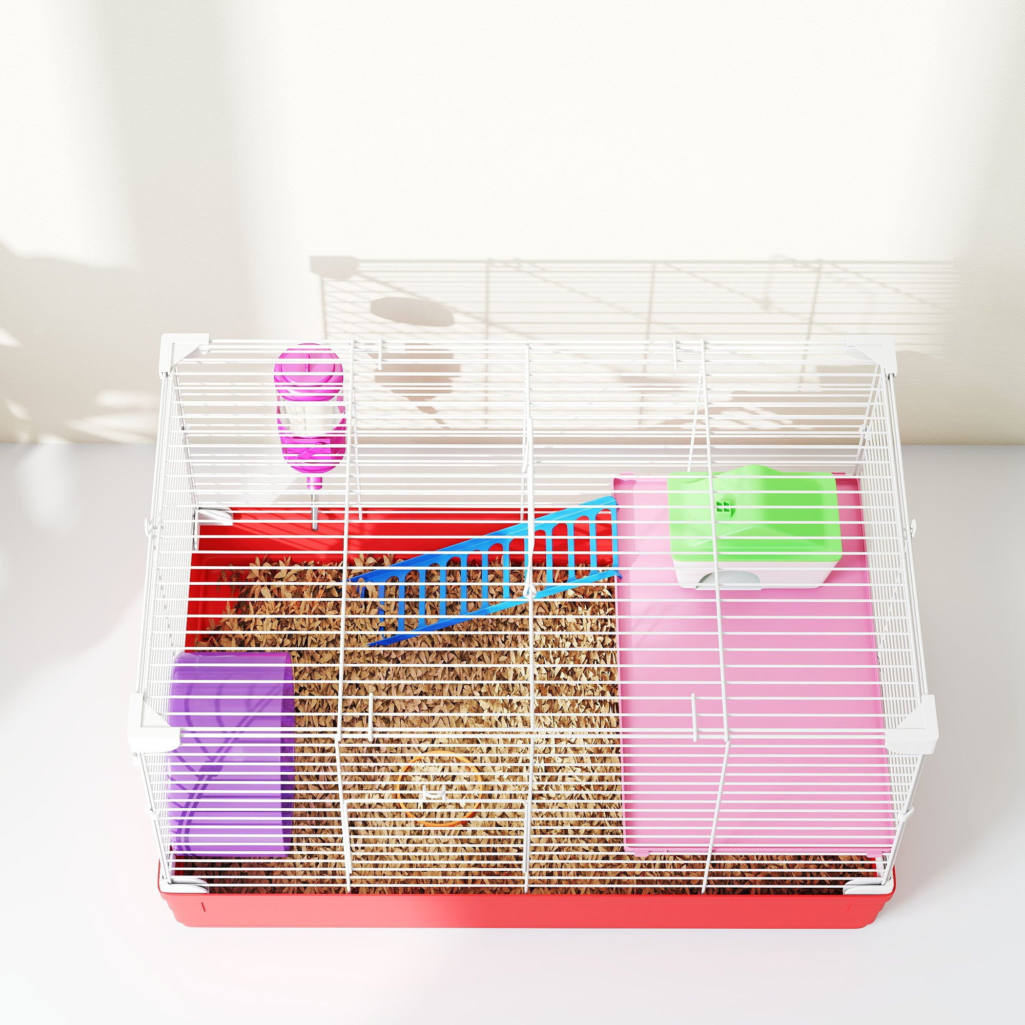 Kozy Hamster Cage, Small Gerbil Cage 2 Tiers Portable w/ Handle, Exercise Wheel, Water Bottle, Dishes