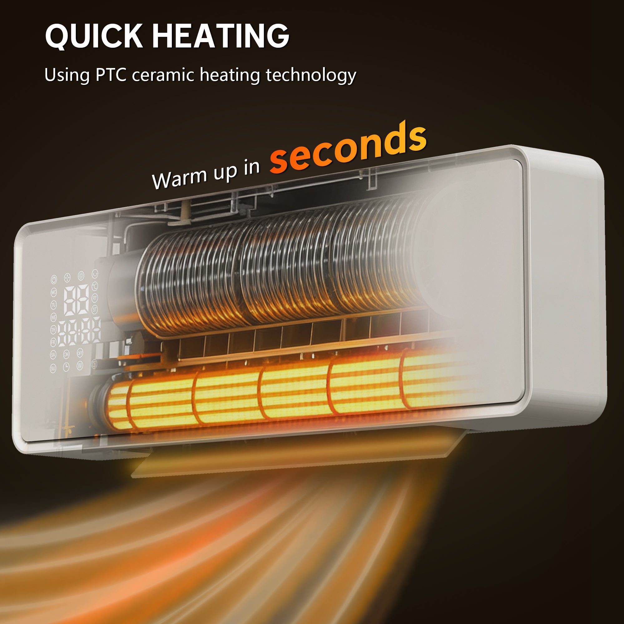 Kozy 2000W Ceramic Electric Heater with Fan, Adjustable Thermostat, Wall Mounted - White