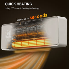 Kozy 2000W Ceramic Electric Heater with Fan, Adjustable Thermostat, Wall Mounted - White