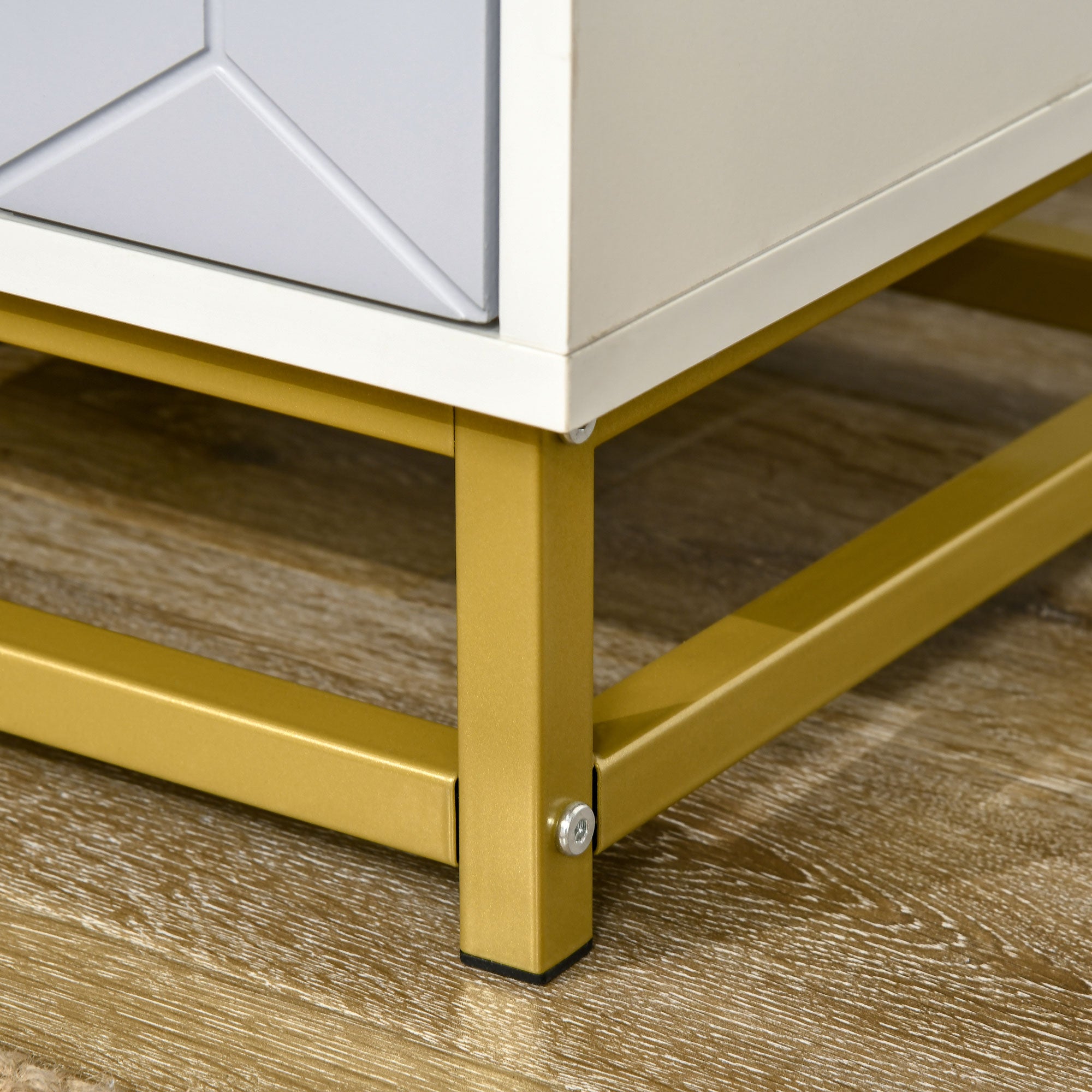 Kozy Bedside Table with 2 Drawers, Side Table, Bedside Cabinet with Steel Frame for Living Room, Bedroom, Grey and White